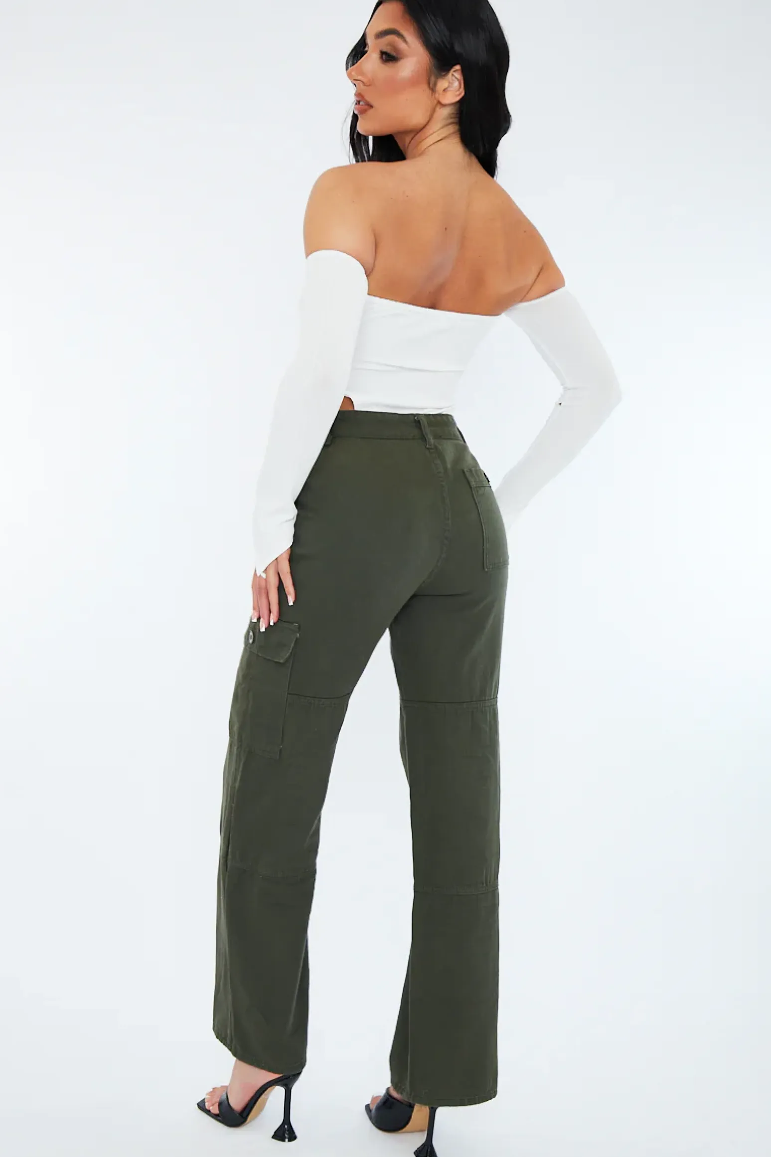 Rebellious Fashion Khaki Denim Cargo Trousers - Renata