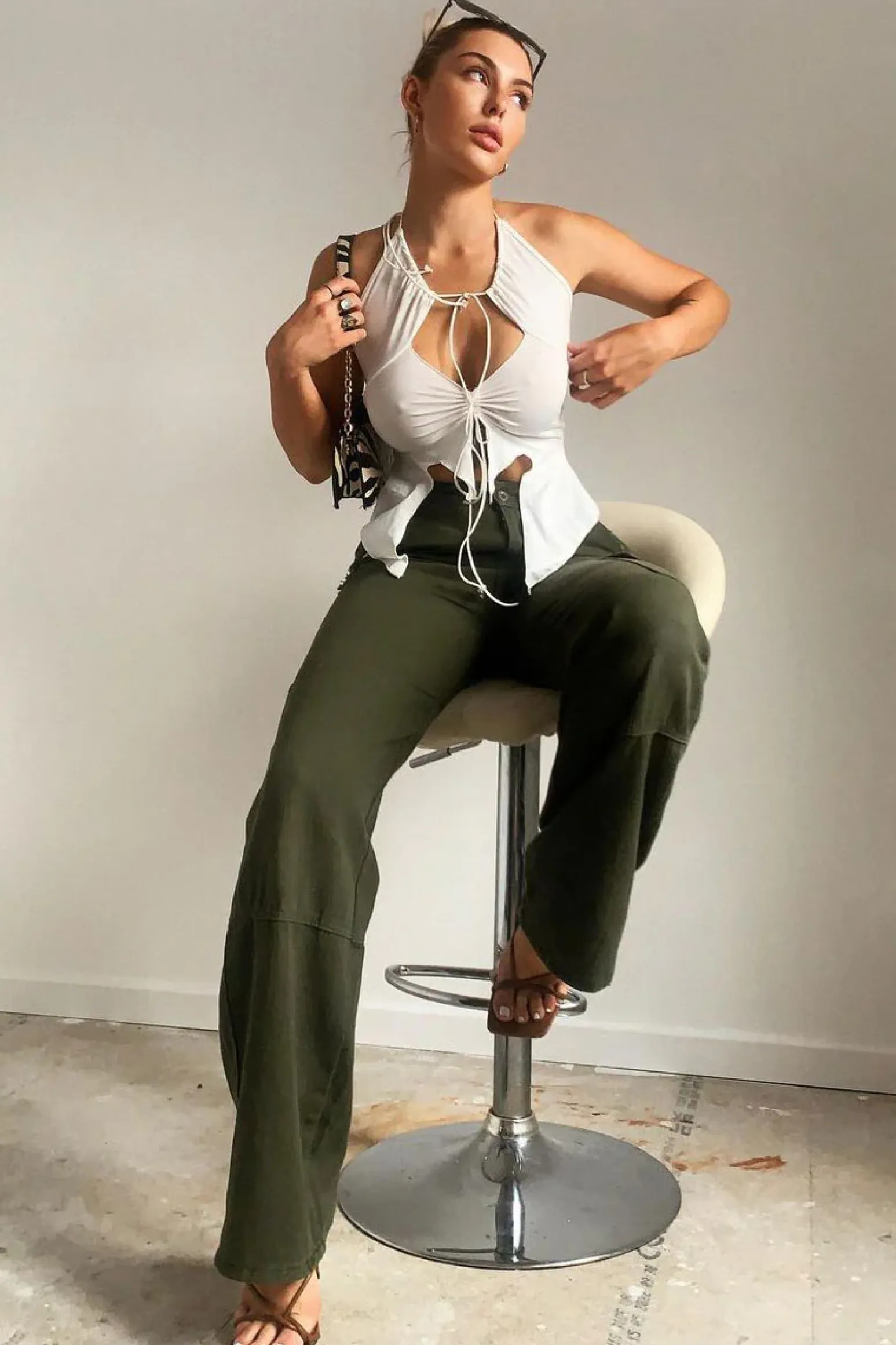 Rebellious Fashion Khaki Denim Cargo Trousers - Renata