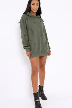Rebellious Fashion Khaki Distressed Oversized Hoodie - Khloe