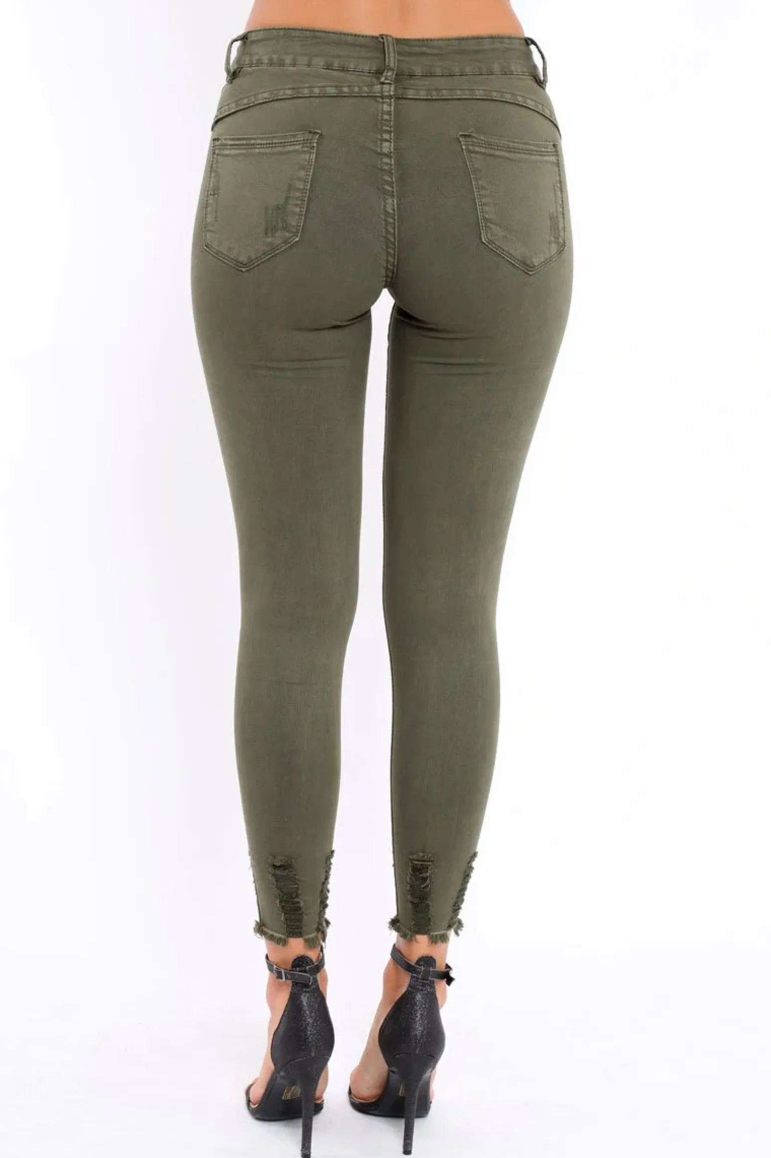 Rebellious Fashion Khaki Distressed Skinny Jeans - Isabellah