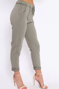 Rebellious Fashion Khaki Elasticated Tie Waist Joggers - Cerena