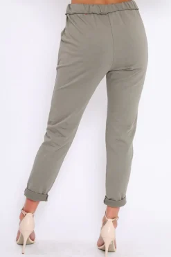 Rebellious Fashion Khaki Elasticated Tie Waist Joggers - Cerena