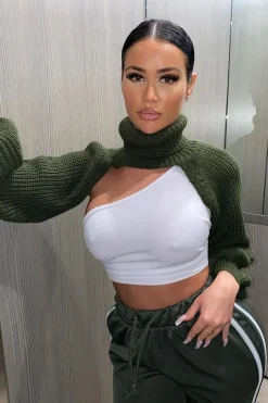 Rebellious Fashion Khaki Extreme Cut Out High Neck Jumper - Nihara