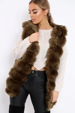 Rebellious Fashion Khaki Faux Fur Gilet - Shelby