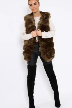 Rebellious Fashion Khaki Faux Fur Gilet - Shelby