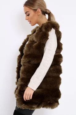 Rebellious Fashion Khaki Faux Fur Gilet - Shelby