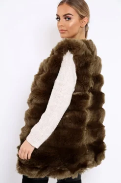 Rebellious Fashion Khaki Faux Fur Gilet - Shelby
