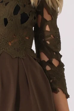 Rebellious Fashion Khaki Floral Crochet Playsuit - Agatha