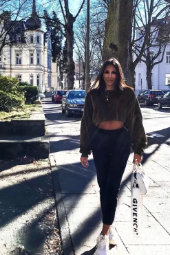 Rebellious Fashion Khaki Fluffy Long Sleeve Crop Jumper - Noura