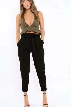 Rebellious Fashion Khaki Frill Hem Crop Top - Keya