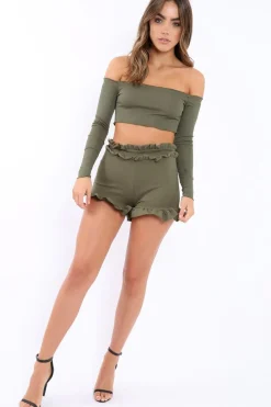 Rebellious Fashion Khaki Frill Hem Shorts - Malvina