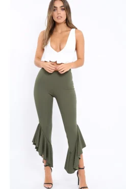 Rebellious Fashion Khaki Frill Hem Trousers - Ashlie