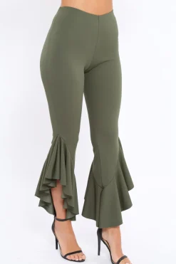 Rebellious Fashion Khaki Frill Hem Trousers - Ashlie
