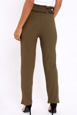 Rebellious Fashion Khaki Frill Hem Wide Legged Trousers - Megan
