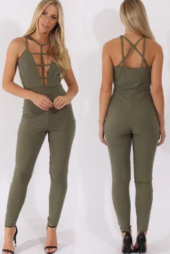Rebellious Fashion Khaki Front Harness Fitted Jumpsuit - Bette