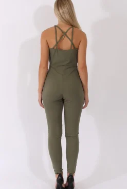 Rebellious Fashion Khaki Front Harness Fitted Jumpsuit - Bette