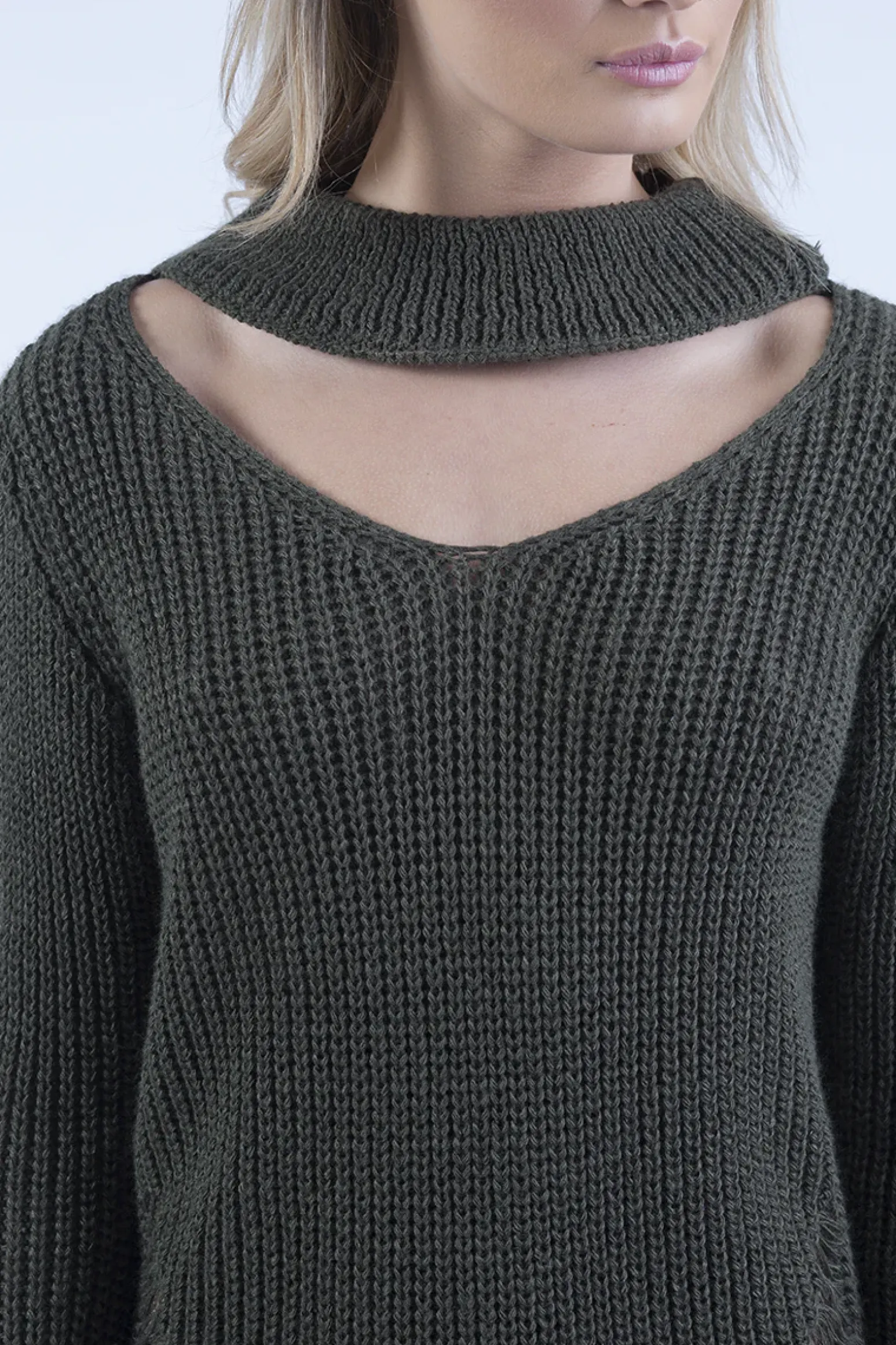 Rebellious Fashion Khaki High Neck Cut Out Distressed Jumper Dress - Adalyn