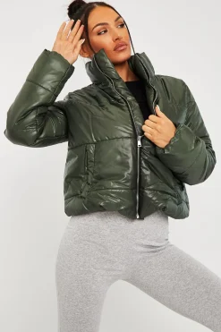 Rebellious Fashion Khaki High Neck Puffer Coat - Docie
