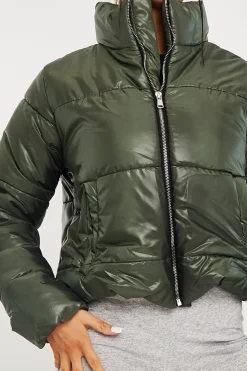 Rebellious Fashion Khaki High Neck Puffer Coat - Docie