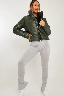 Rebellious Fashion Khaki High Neck Puffer Coat - Docie