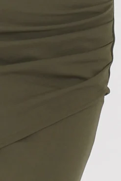 Rebellious Fashion Khaki High Neck Side Ruched Backless Dress - Tulip