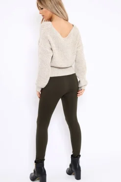 Rebellious Fashion Khaki High Waisted Shape Leggings - Binky