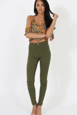 Rebellious Fashion Khaki High Waisted Skinny Jeans - Tia