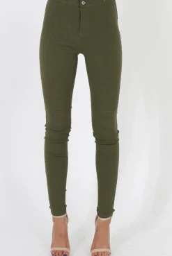 Rebellious Fashion Khaki High Waisted Skinny Jeans - Tia