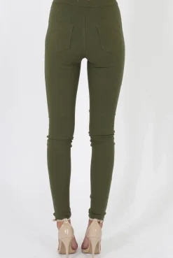 Rebellious Fashion Khaki High Waisted Skinny Jeans - Tia