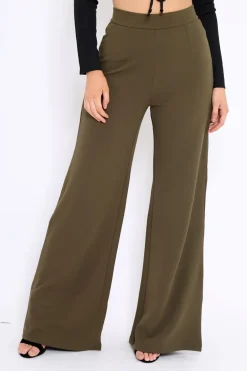 Rebellious Fashion Khaki High Waist Flare Trousers -Tisha