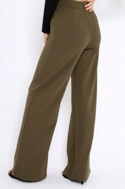 Rebellious Fashion Khaki High Waist Flare Trousers -Tisha