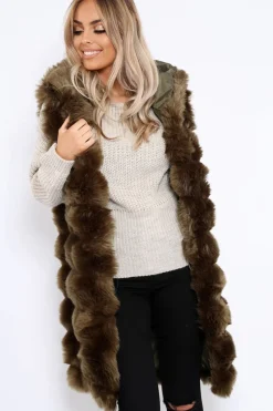 Rebellious Fashion Khaki Hooded Faux Fur Gilet - Jadie