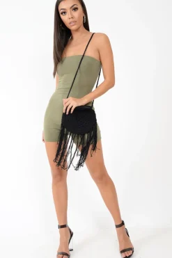 Rebellious Fashion Khaki Jersey Bandeau Playsuit - Cristyn