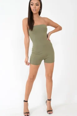 Rebellious Fashion Khaki Jersey Bandeau Playsuit - Cristyn