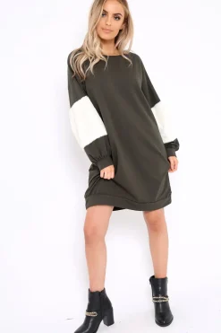 Rebellious Fashion Khaki Jumper Dress with Fur Sleeves - Paris