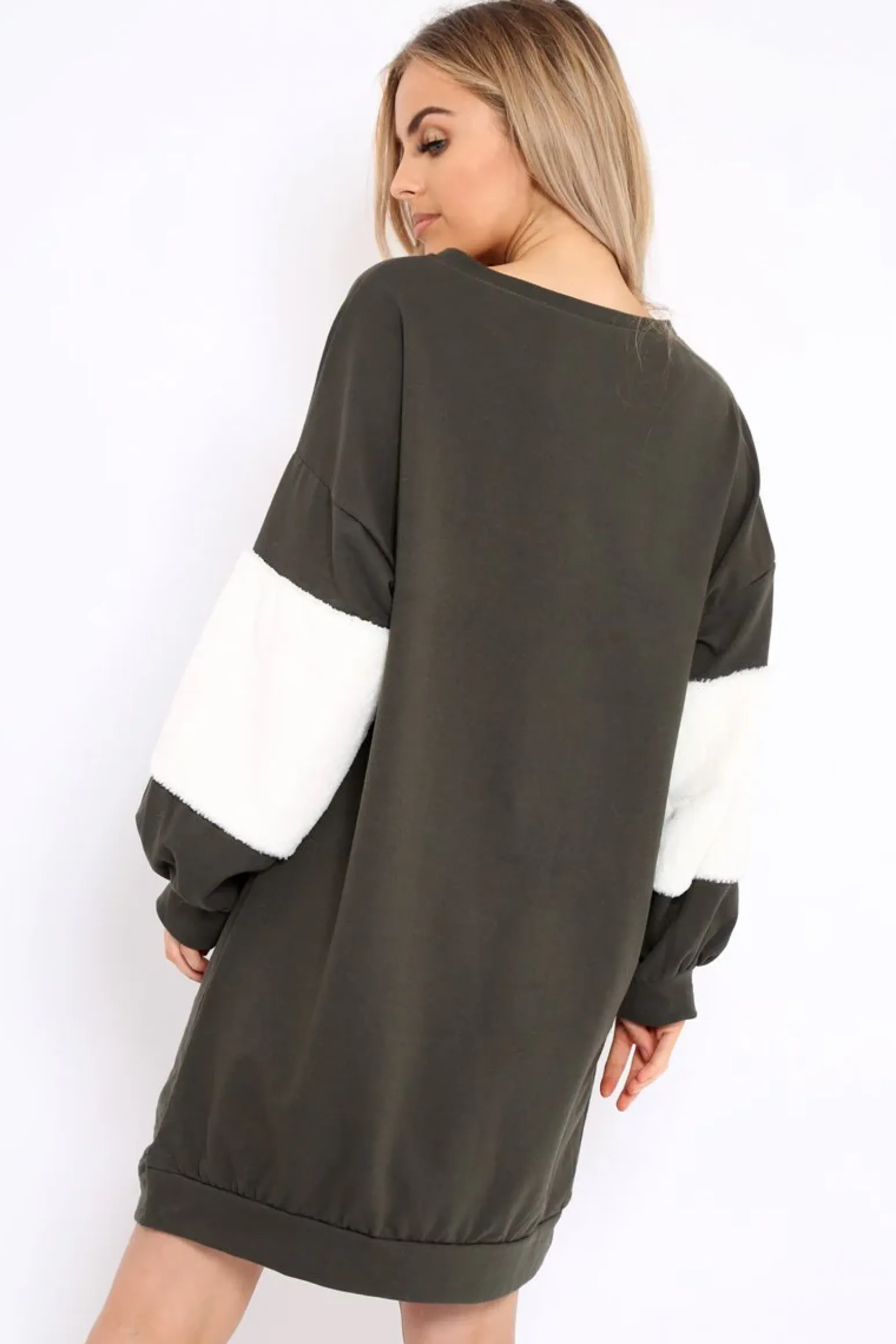 Rebellious Fashion Khaki Jumper Dress with Fur Sleeves - Paris
