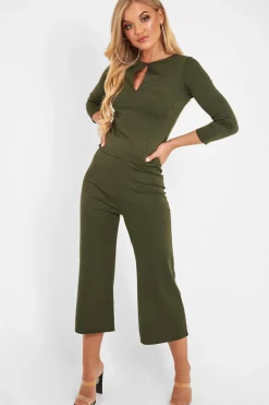 Rebellious Fashion Khaki Keyhole Top Culotte Co-Ord - Raelinn