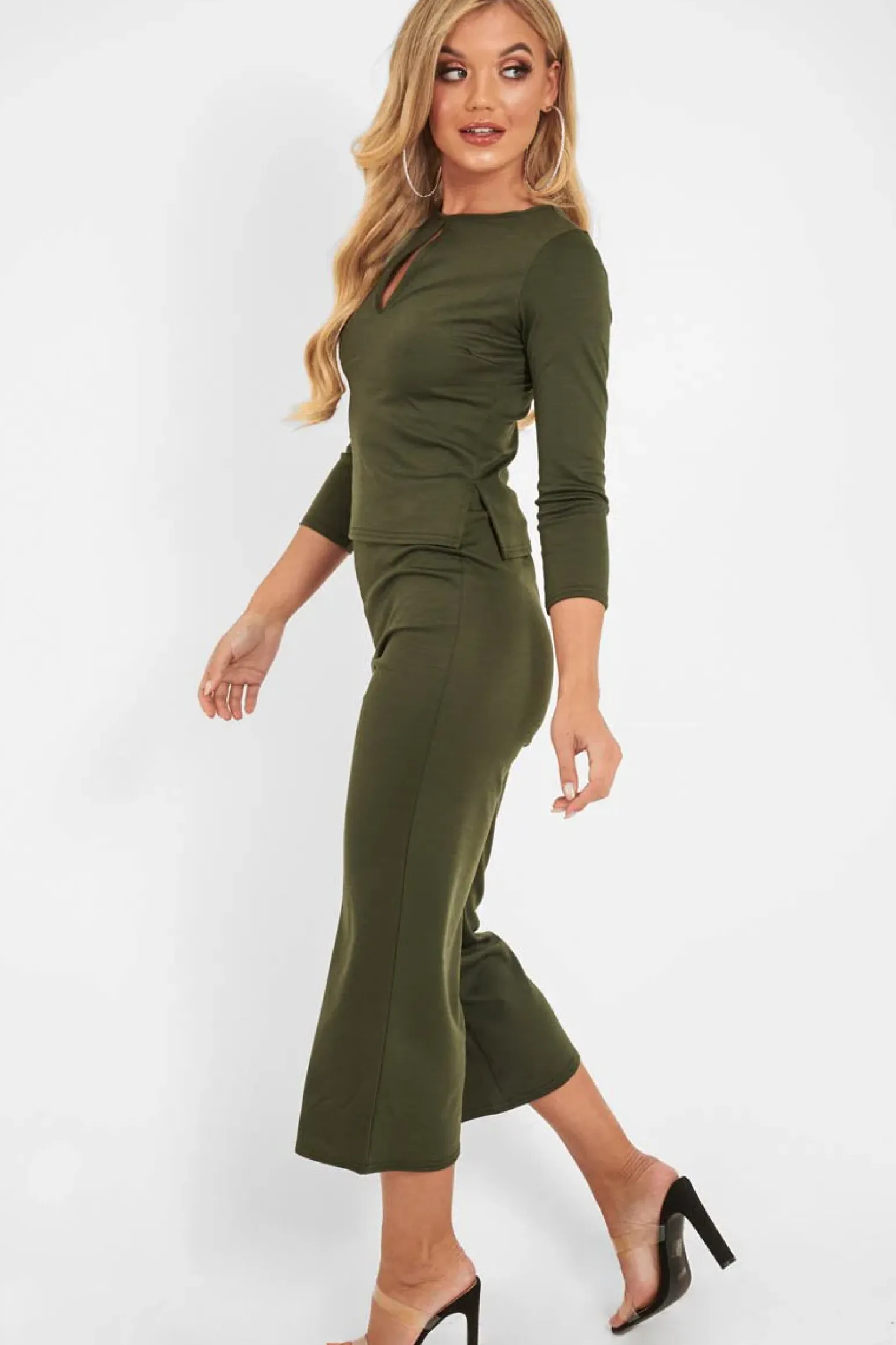 Rebellious Fashion Khaki Keyhole Top Culotte Co-Ord - Raelinn