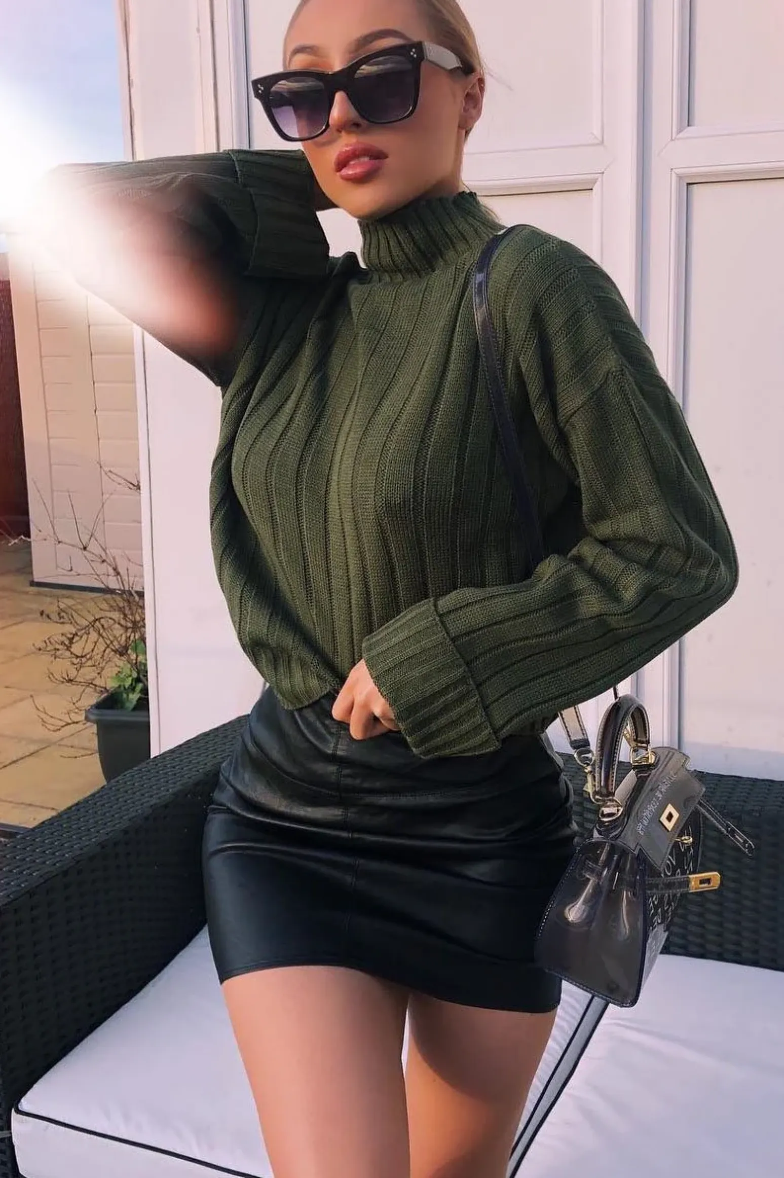 Rebellious Fashion Khaki Knit High Neck Jumper - Jaelynn