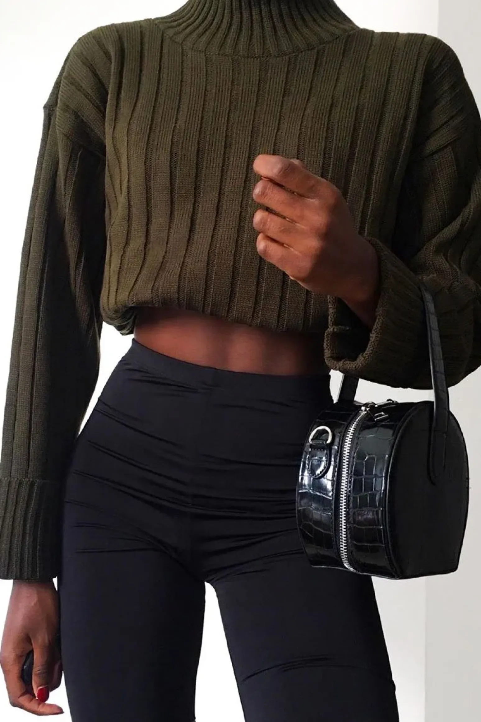 Rebellious Fashion Khaki Knit High Neck Jumper - Jaelynn