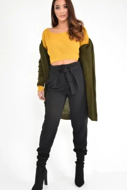 Rebellious Fashion Khaki Knitted Longline Bobble Cardigan - Annette