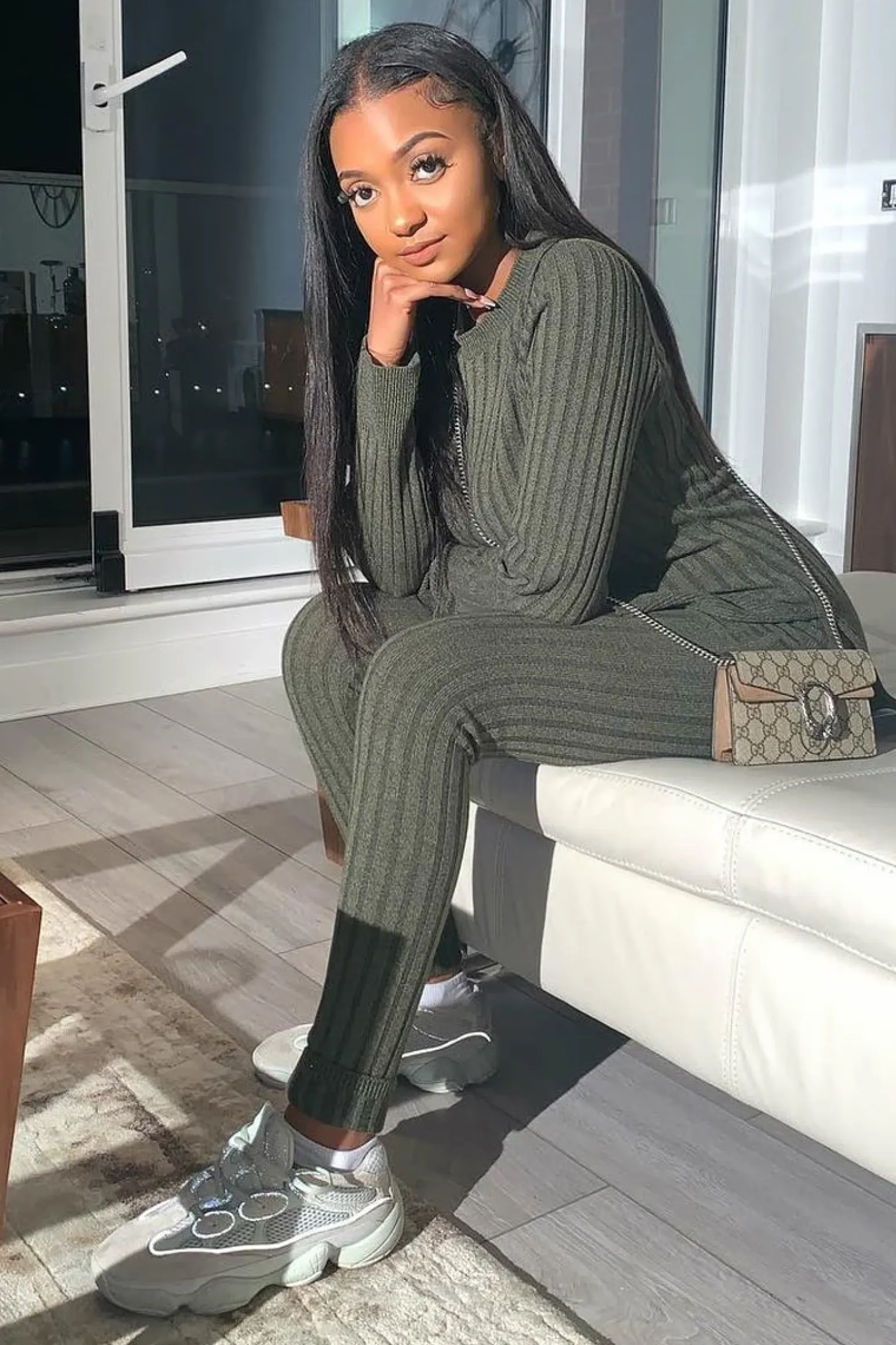 Rebellious Fashion Khaki Knitted Loungewear Set - Jordi