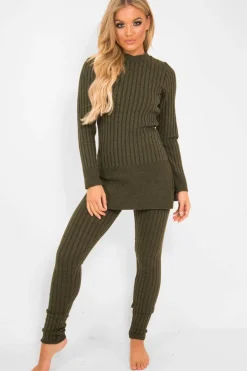 Rebellious Fashion Khaki Knitted Loungewear Set - Jordi