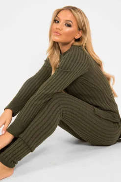 Rebellious Fashion Khaki Knitted Loungewear Set - Jordi