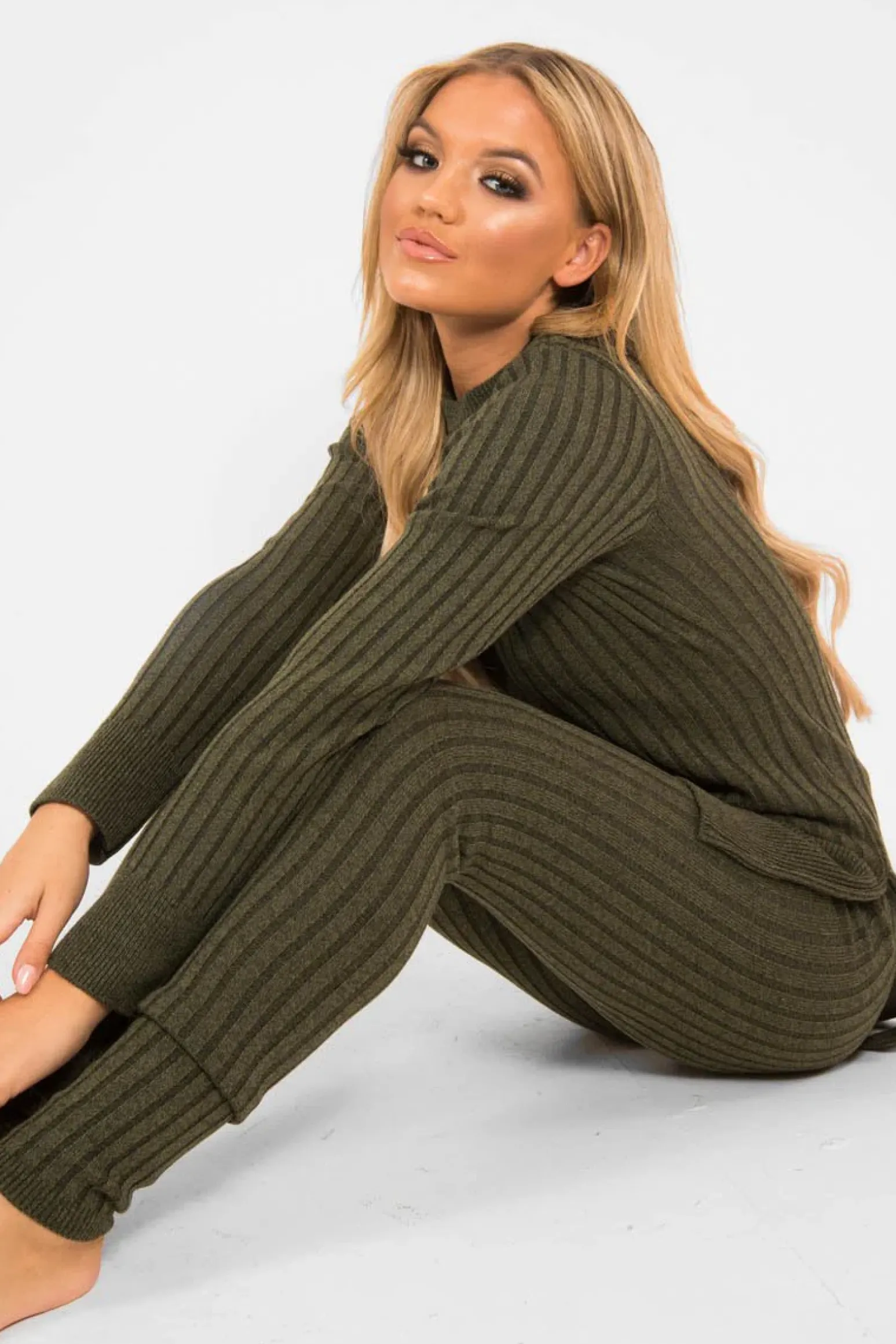 Rebellious Fashion Khaki Knitted Loungewear Set - Jordi