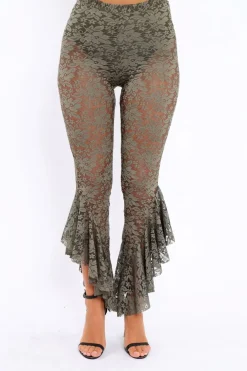 Rebellious Fashion Khaki Lace Dip Hem Trousers - Fion