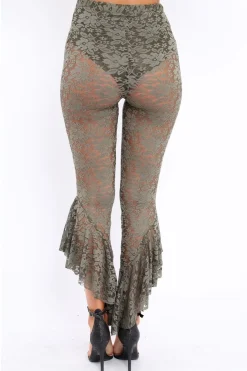 Rebellious Fashion Khaki Lace Dip Hem Trousers - Fion