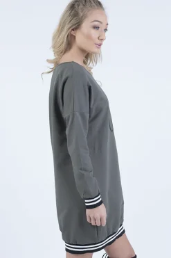 Rebellious Fashion Khaki Lies Slogan Jumper Dress - Ellie