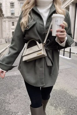Rebellious Fashion Khaki Long Belted Shacket - Maryah