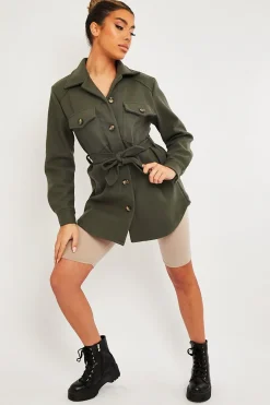 Rebellious Fashion Khaki Long Belted Shacket - Maryah